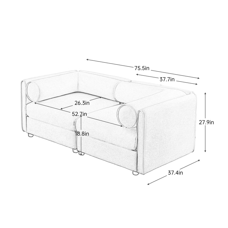Stylish Chenille Sofa With Storage Seat And Cylindrical Backrest