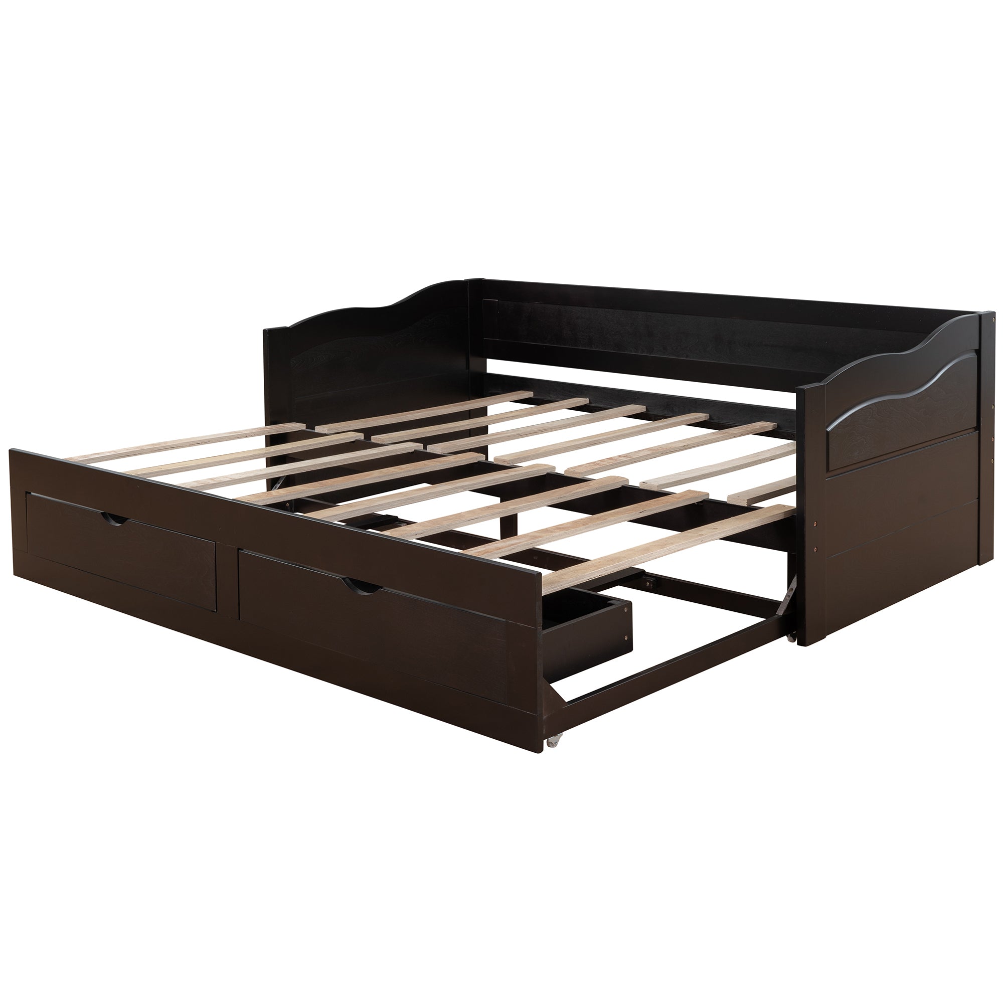 Wooden Daybed with Trundle Bed and Two Storage Drawers , Extendable Bed Daybed,Sofa Bed with Two Drawers, Espresso - Atlantic Fine Furniture Melbourne FL