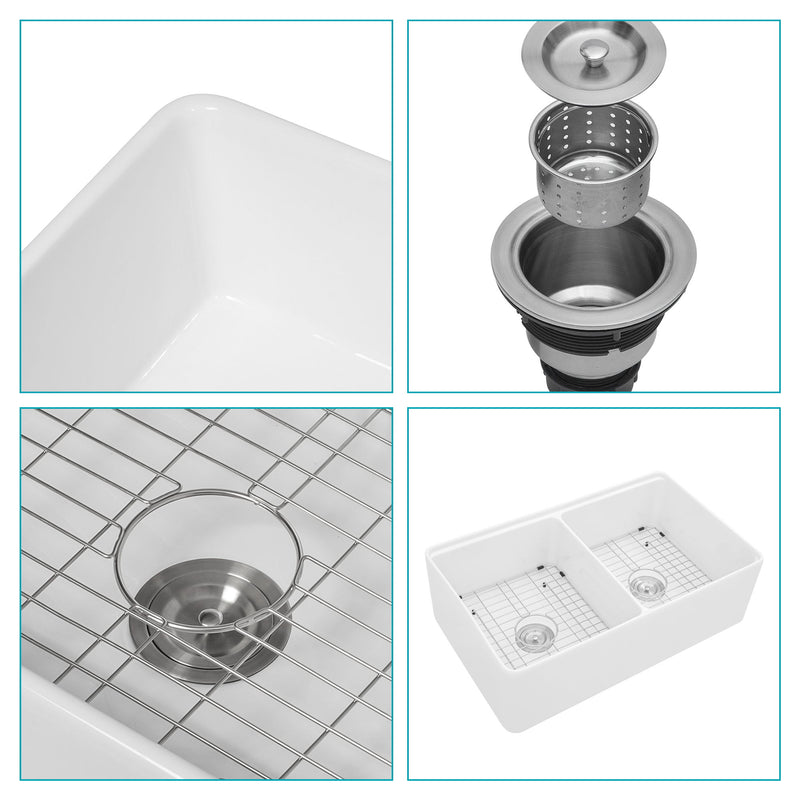 Double Bowl Sink Workstation 33" With Built In Work Surface And Accessories - White