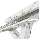 Modern Square Dining Table, Stretchable, with Printed White Marble Table Top+MDF X-Shape Table Leg with Metal Base