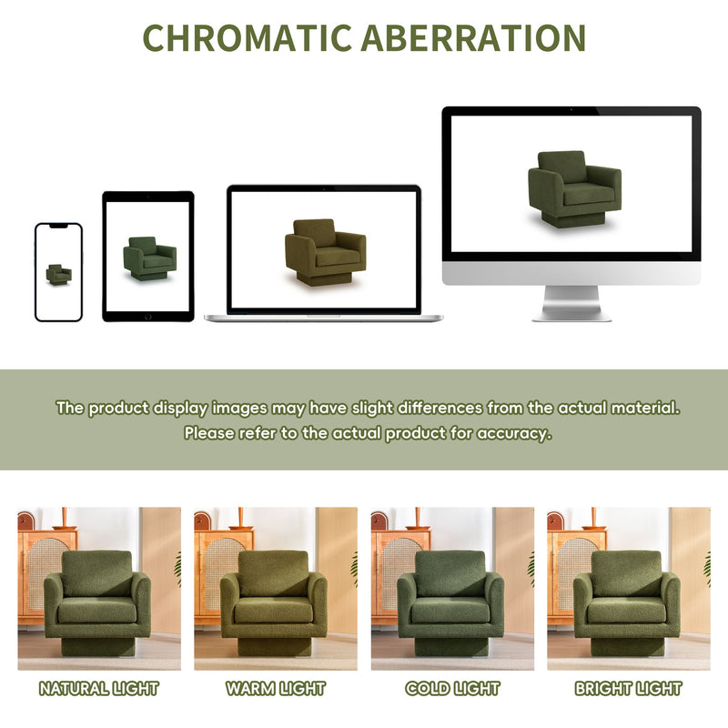 360° Modern Swivel Accent Chair Round Armchair, Thick Padded Single Lounge Sofa Upholstered Comfy