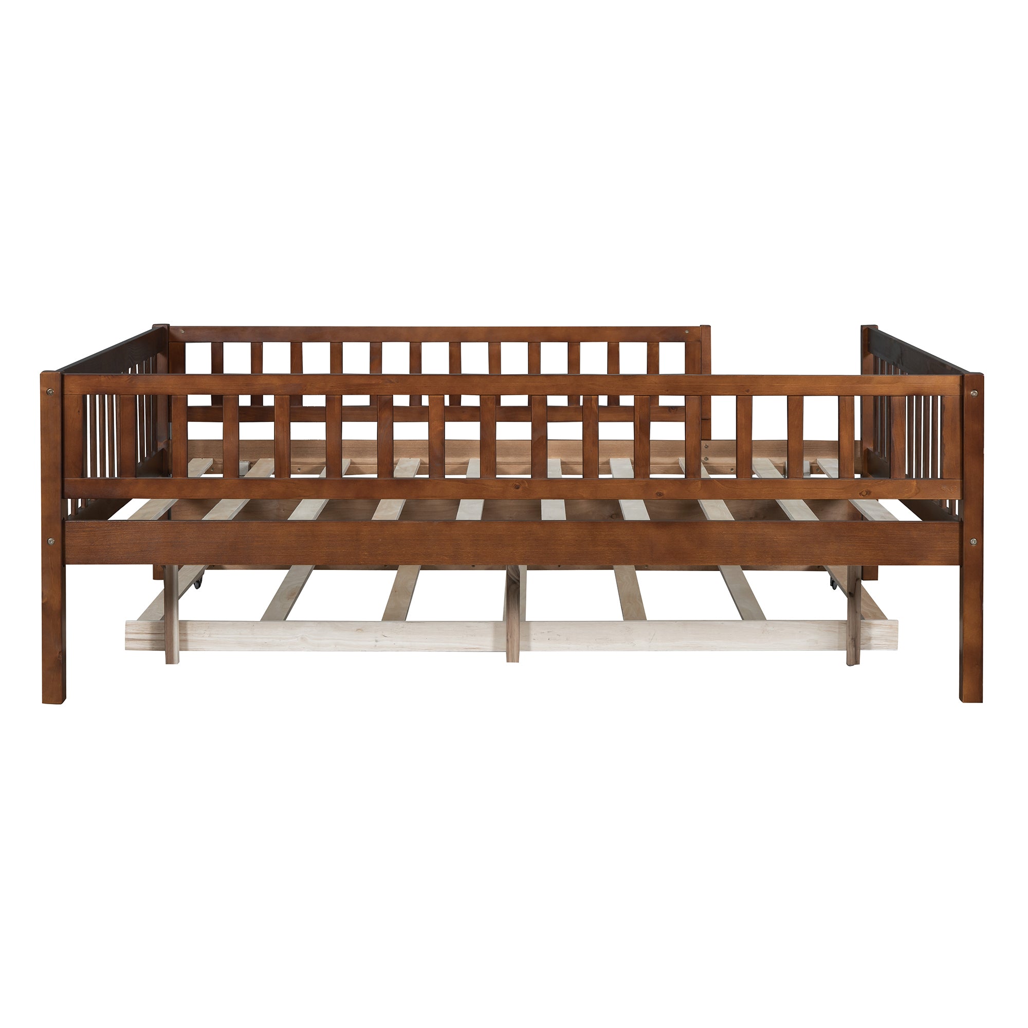 Full Size Wood Daybed with Trundle and Fence Guardrails, Walnut - Atlantic Fine Furniture Melbourne FL
