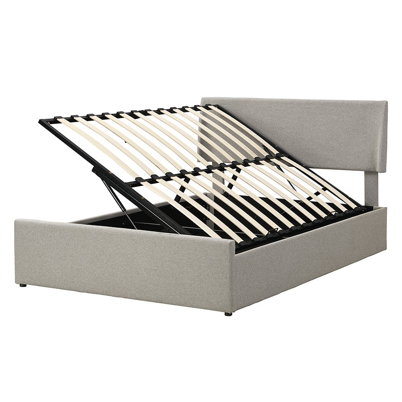 Full Size Sleigh Bed with Side-Tilt Hydraulic Storage System, Linen Upholstery, Gray - Atlantic Fine Furniture Melbourne FL