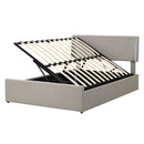 Full Size Sleigh Bed with Side-Tilt Hydraulic Storage System, Linen Upholstery, Gray