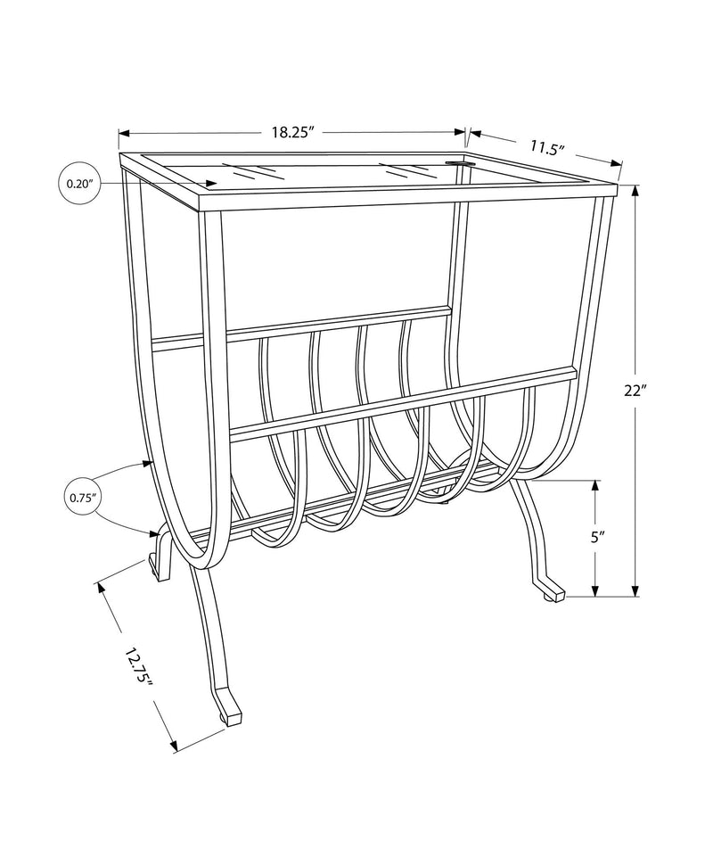 Accent Table Magazine Narrow Clear Tempered Glass - Brown