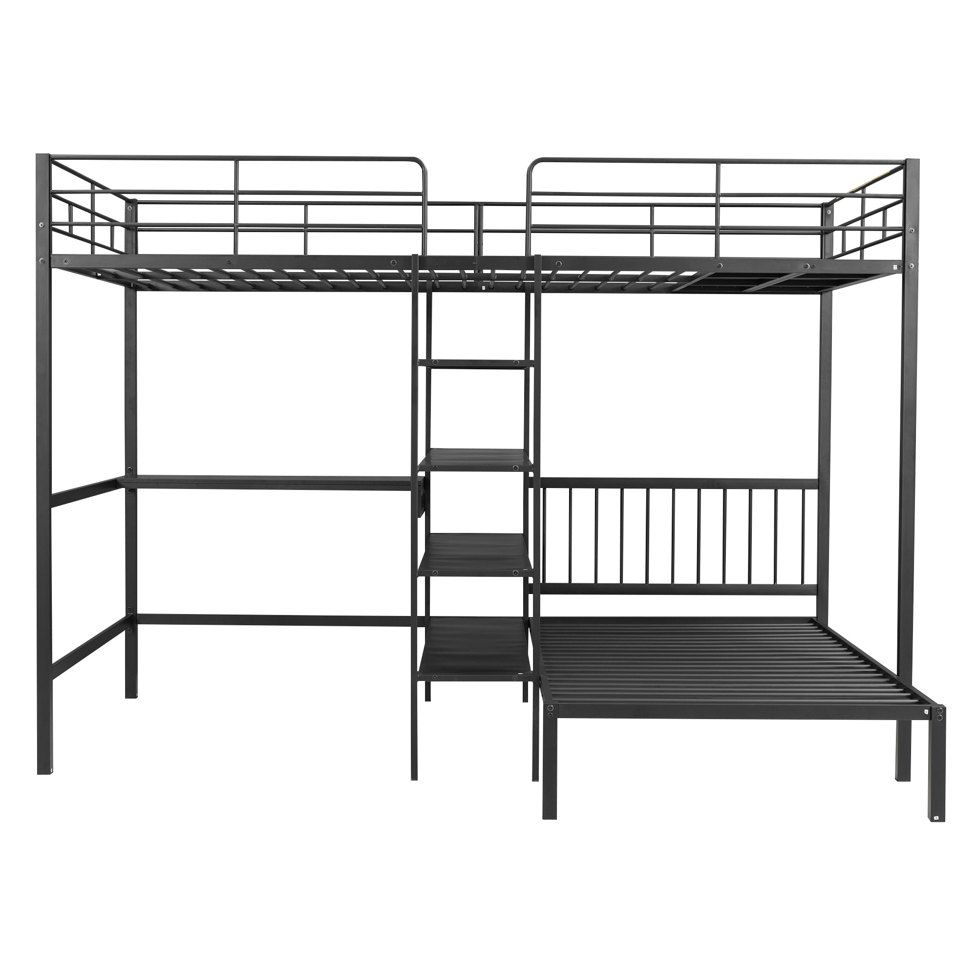 Full Over Twin Metal Bunk Bed with Built-in Desk, Shelves and Ladder, Black - Atlantic Fine Furniture Melbourne FL