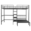 Full Over Twin Metal Bunk Bed with Built-in Desk, Shelves and Ladder, Black