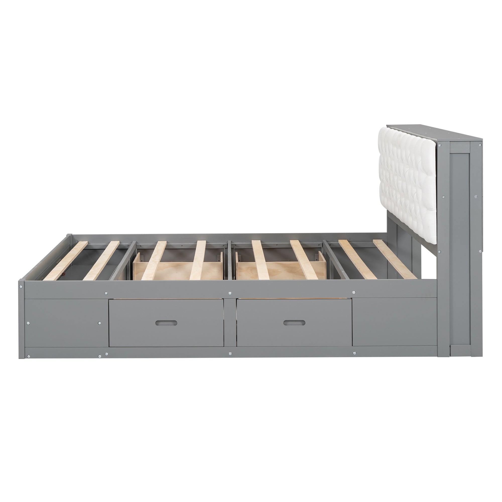Wood Queen Size Platform Bed with Storage Headboard, shoe rack and 4 drawers,Gray - Atlantic Fine Furniture Melbourne FL