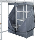 Loft Bed With Desk, Shelves, Power Outlet, LED Light And Wardrobe