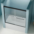Double Sliding Bathtub Shower Door, Semi Frameless Bypass, 1 / 4" (6Mm) With Explosion - Proof Film, Adjustable Aluminum Alloy Frame