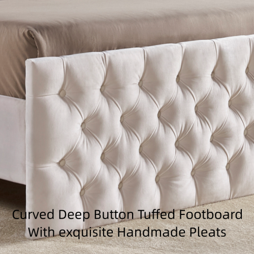 King Size Platform Bed Frame, Velvet Upholstered Sleigh Bed with Scroll Wingback Headboard & Footboard/Button Tufted/No Box Spring Required/Easy Assembly-White - Atlantic Fine Furniture Melbourne FL