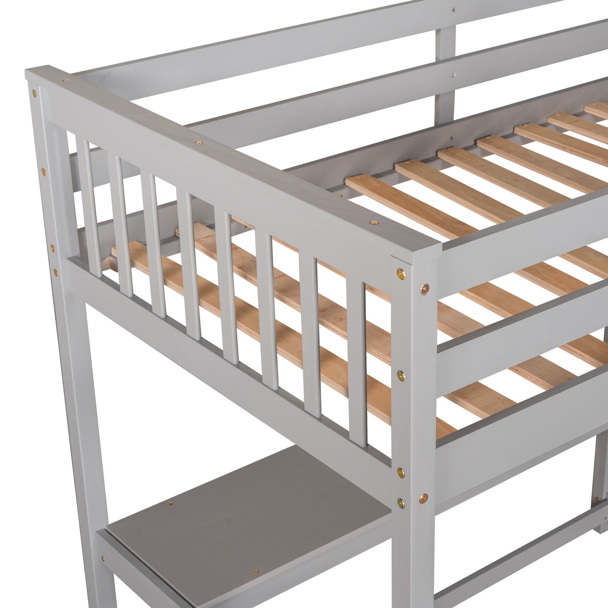 Twin Size Loft Bed with Storage Shelves and Under-bed Desk, Gray(OLD SKU:SM000245AAE-1) - Atlantic Fine Furniture Melbourne FL