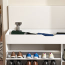 Modern Design Entryway Bench With Adjustable 3 Tier Flip-Up Drawers And Hidden Cabinet - White
