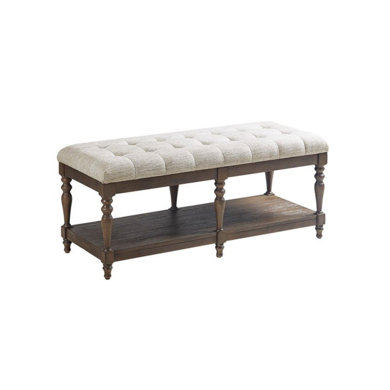 Highland - Tufted Accent Bench With Shelf Upholstered Seat - Ivory