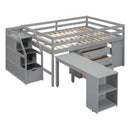 Loft Bed With Retractable Writing Desk And 3 Drawers With Storage Stairs And Shelves