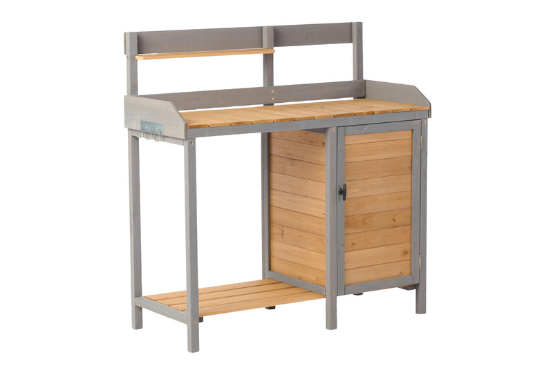 Outdoor Potting - Bench, Workstation Table With Cabinet For Backyard Garden Supplies - Brown / Gray