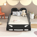 Race Car Shaped Twin Platform Bed With Wheels, Pine Wood Construction