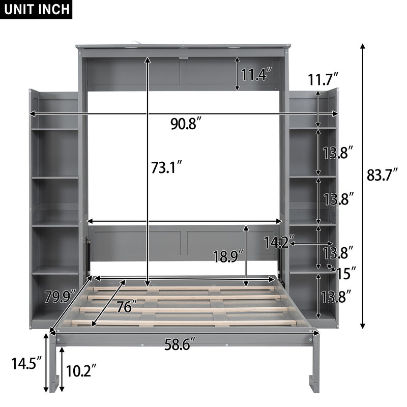 Wall Murphy Bed With Shelves And LED Lights