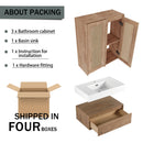 Modern Imitative Wall Mounted Bathroom Vanity With Resin Sink & 2 Side Cabinet, Soft Close Drawer - Imitative Oak