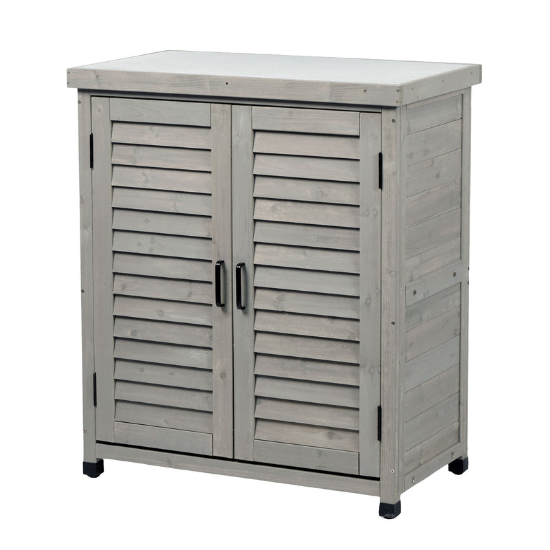 Potting Bench With Storage Cabinet And Metal Table Top For Outdoor