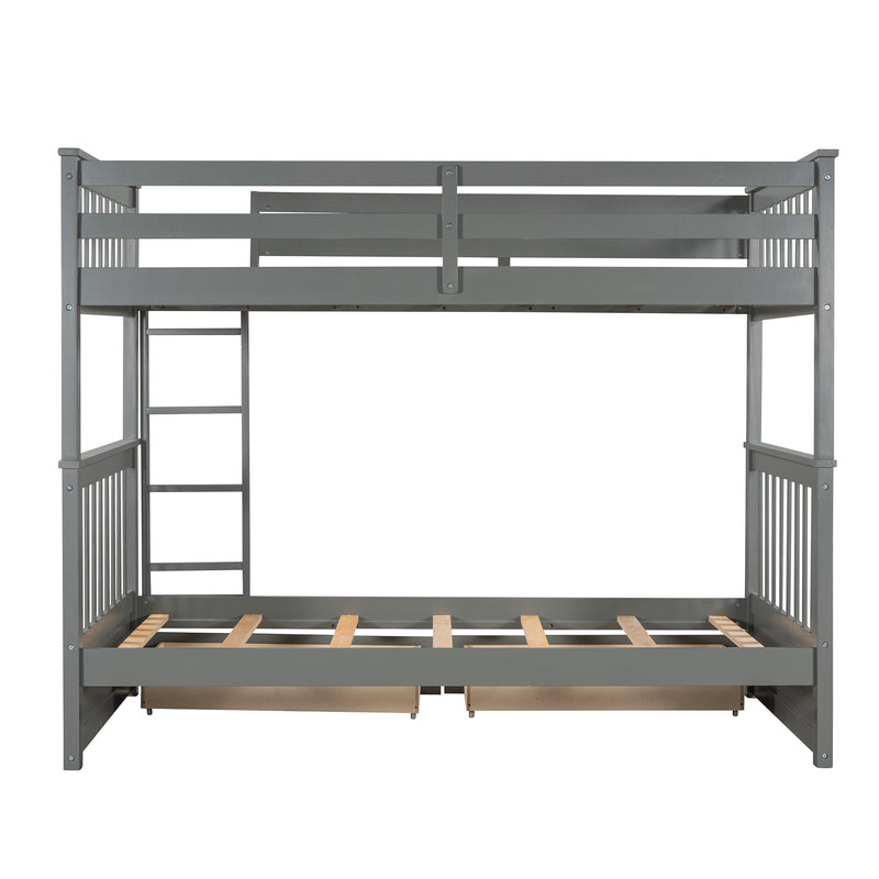 Twin-Over-Twin Bunk Bed with Ladders and Two Storage Drawers (Gray)(LT000265AAE)