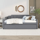 Full Size Upholstered Daybed With Trundle And USB Charging - Gray