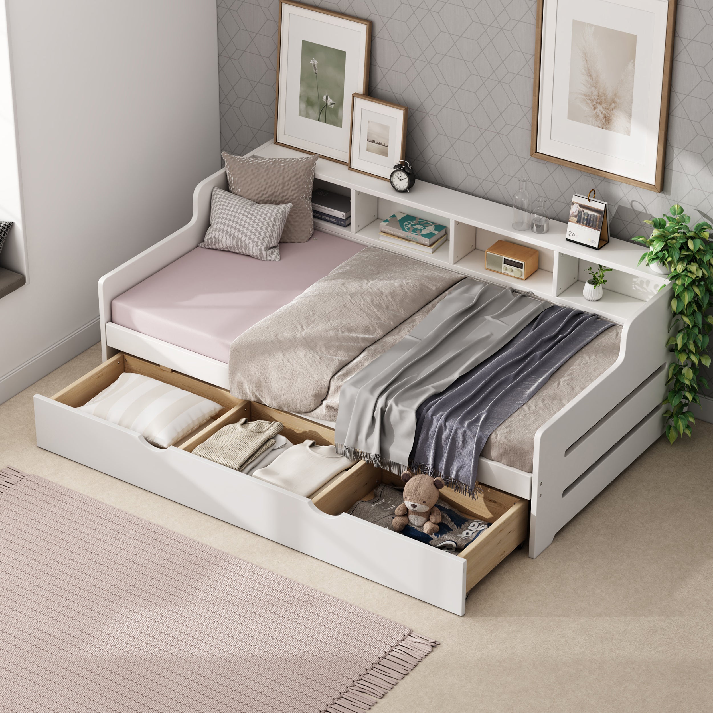 Twin Size Wooden Day Bed with 3 Trawers for Guest Room, Small Bedroom, Study Room, White - Atlantic Fine Furniture Melbourne FL