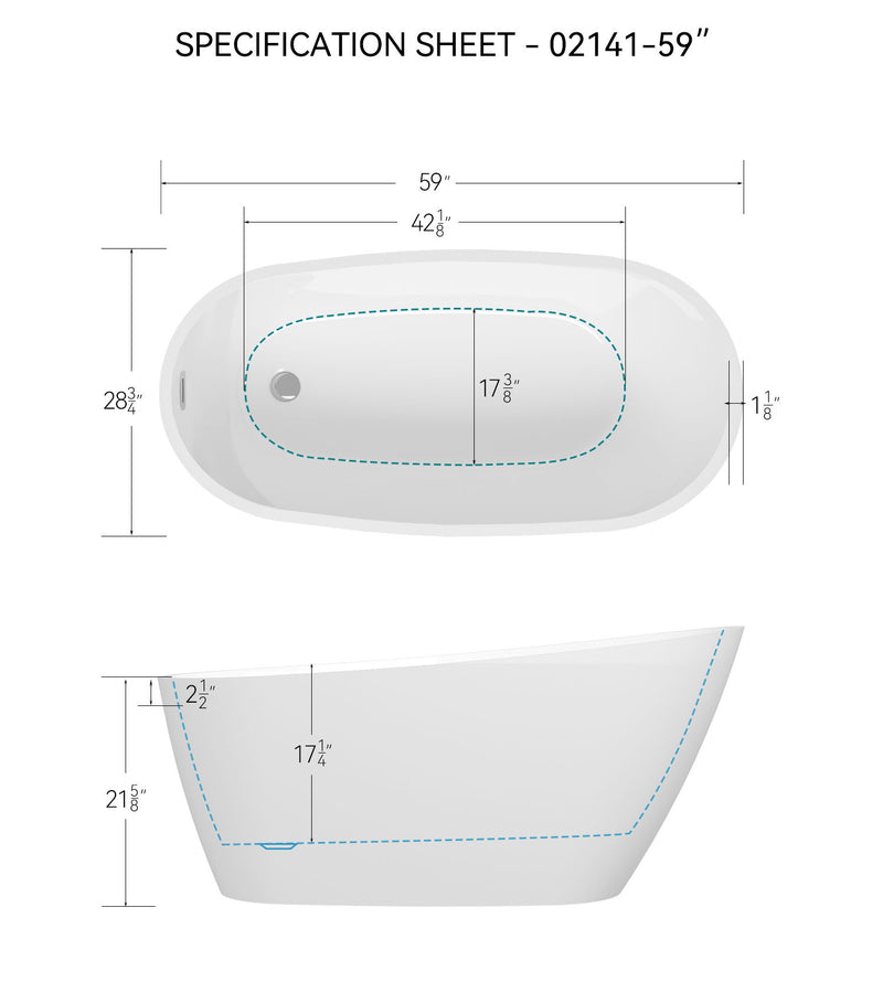 Acrylic Freestanding Bathtub, Modern & Contemporary Design Soaking Tub With Toe-Tap Drain In Chrome And Classic Slotted Overflow, Glossy White, Cupc Certified, 02141 - Glossy White