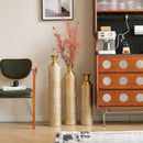 Metal Decorative Vases High Distress Metal Center Vases With Growing Vine Patterns, (Set of 3) Vases For Home Decoration - Gold