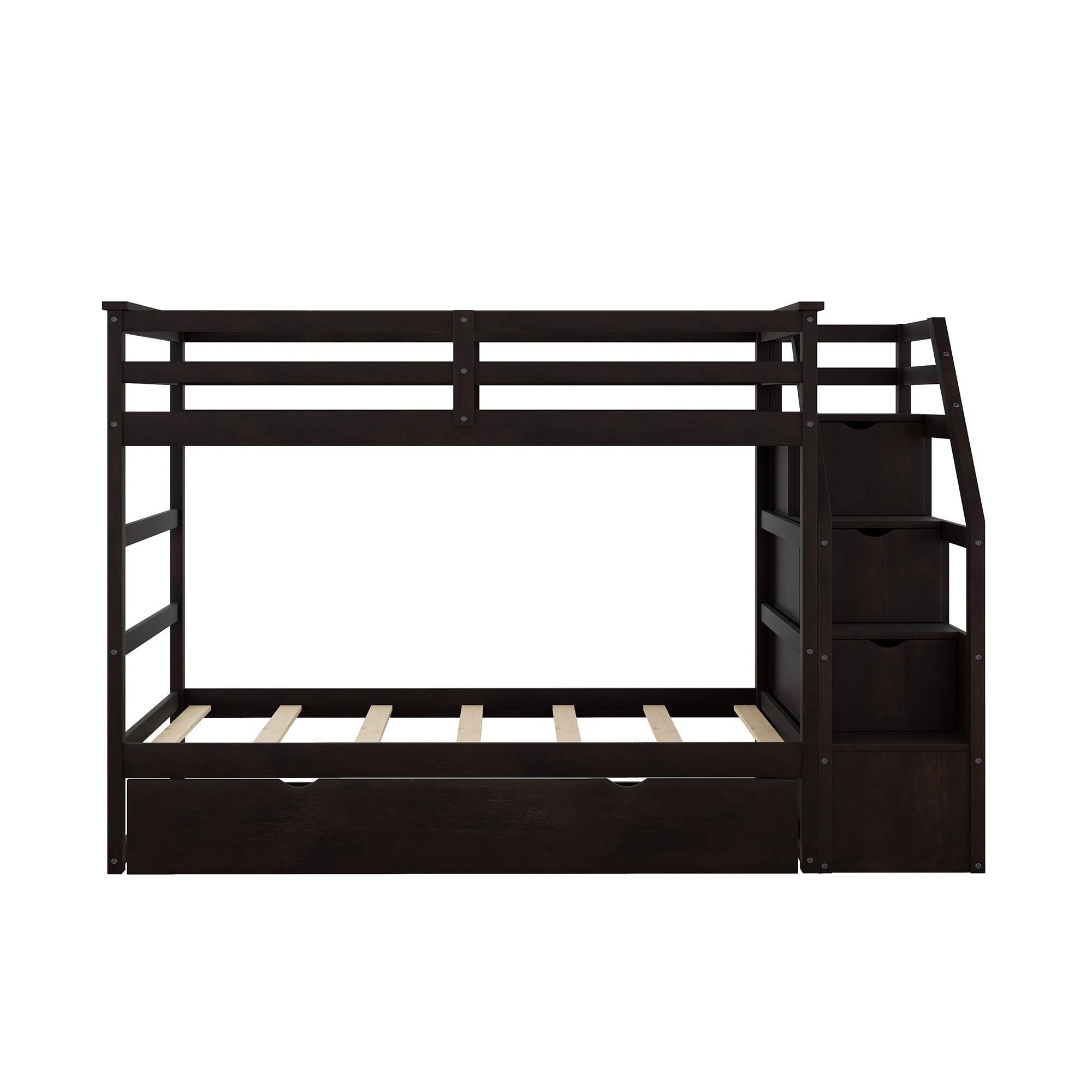 Twin-Over-Twin Bunk Bed with Twin Size Trundle and 3 Storage Stairs,Espresso (OLD SKU :LP000064AAP) - Atlantic Fine Furniture Melbourne FL