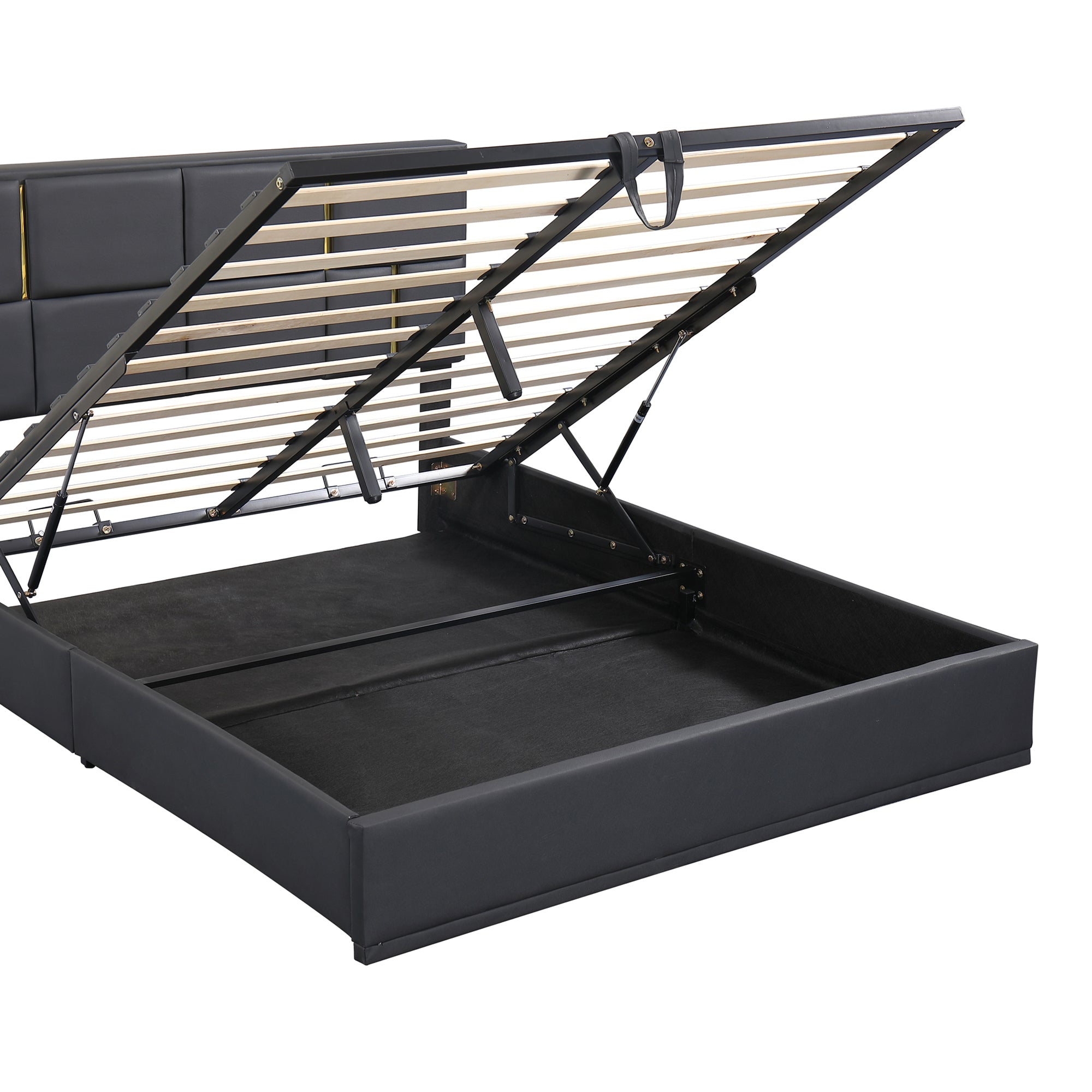 Queen Size Upholstered Platform Bed with Hydraulic Storage System,No Box Spring Needed,Black - Atlantic Fine Furniture Melbourne FL