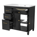 Modern Bathroom Vanity With Ceramic Sink, Freestanding, One Tip Out Drawer, 3 Side Drawers, Adjustable Shelf