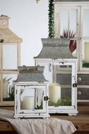 Wooden Candle Lantern Decorative, Hurricane Lantern Holder Decor For Indoor Outdoor, Home Garden Wedding - White