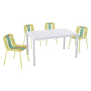 4 Piece Set Of Modern Striped Color- Blocking Single Chairs With Long Table