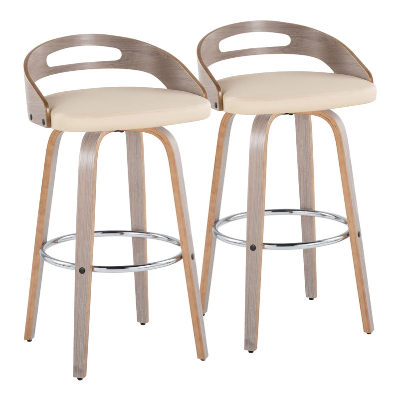 Cassis - Mid Century Modern Fixed Height Barstool With Swivel With Round Footrest (Set of 2)