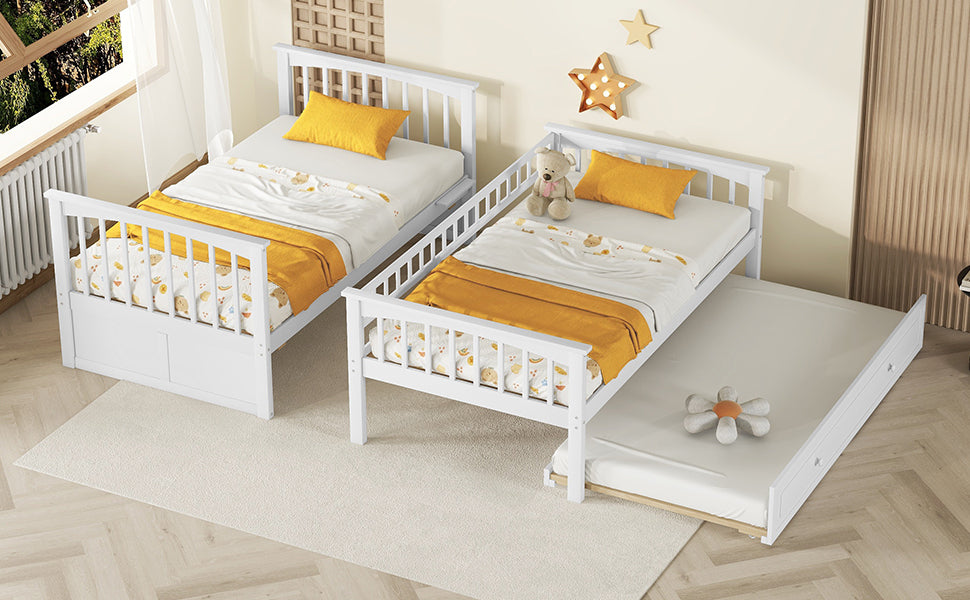 Twin over Twin Bunk Bed with Twin Size Trundle, Convertible Beds, White - Atlantic Fine Furniture Melbourne FL