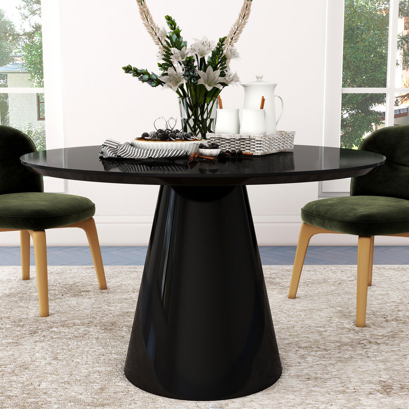Modern High Gloss Minimalist Round Dining Table - Black
