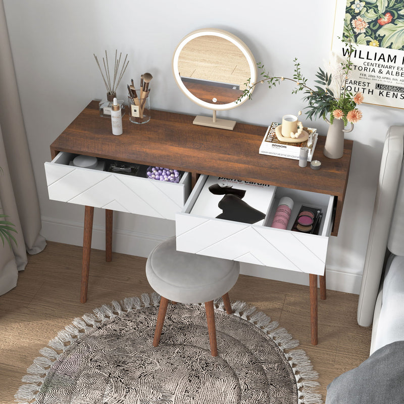 Rustic Entryway Console Table With Carved Panel Drawers And Wood Legs - Natural
