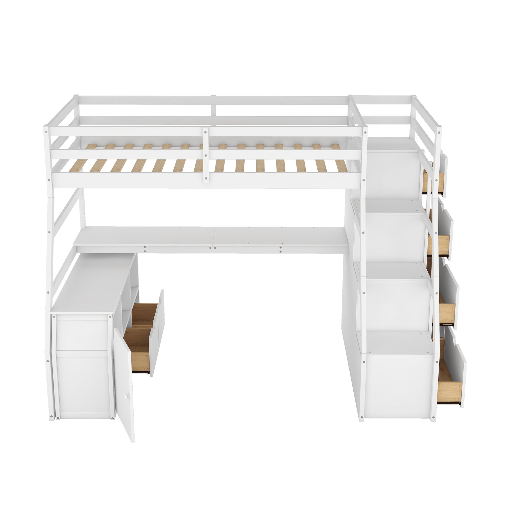 Twin Size Loft Bed with 7 Drawers 2 Shelves and Desk - White - Atlantic Fine Furniture Melbourne FL