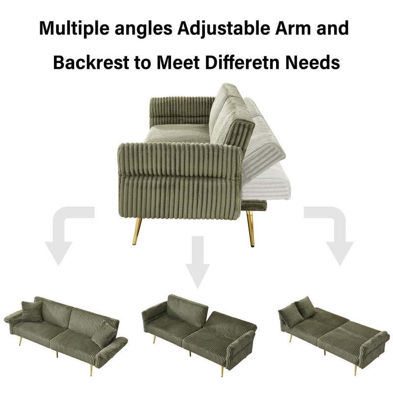 Luxury Corduroy Foldable Double Sofa Bed With Folding Armrests