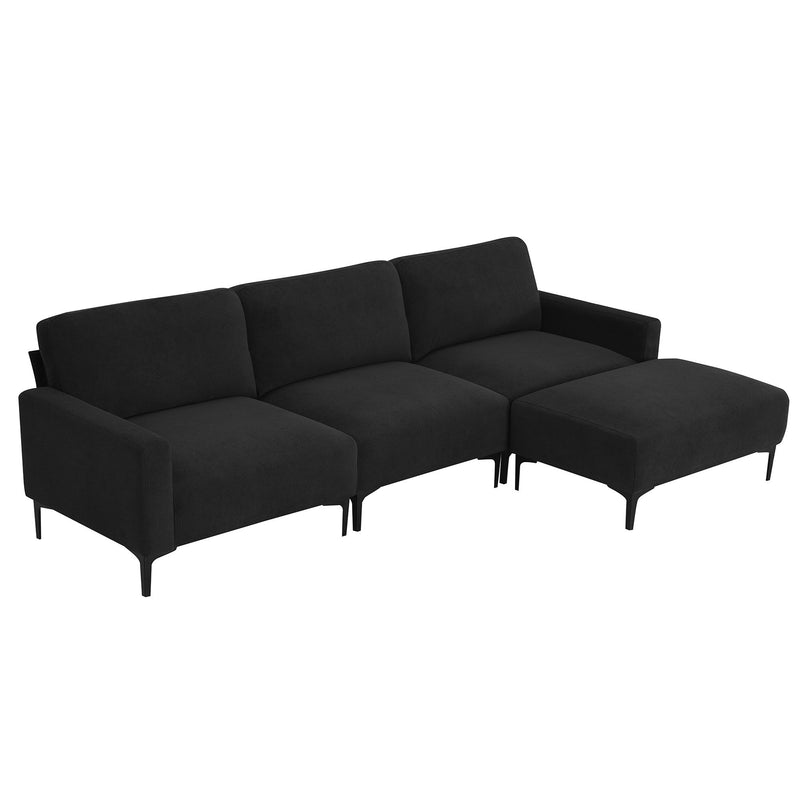 Modern L-Shaped Sectional Sofa, 4-Seat Velvet Fabric Couch Set With Convertible Ottoman, Freely Combinable Sofa For Living Room, Apartment, Office, Apartment