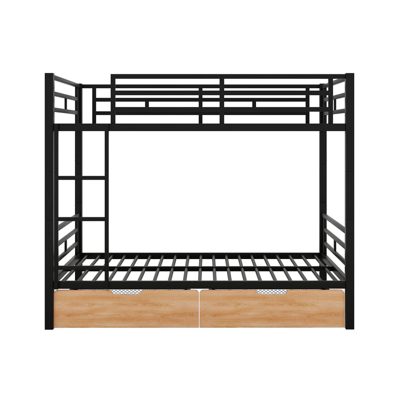 Full Size Convertible Bunk Bed With 2 Drawers Durable - Black