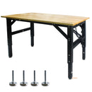Metal Adjustable Worktable With Socket And Wooden Top - Black