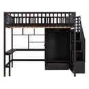 Loft Bed With Bookshelf, Drawers, Desk, And Wardrobe