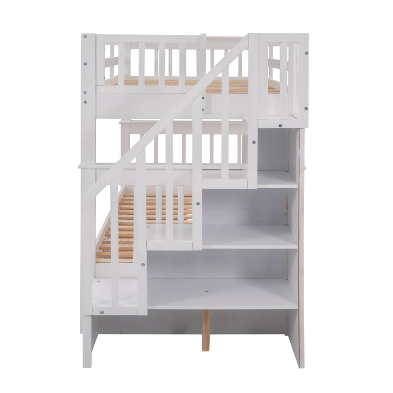 Stairway Twin-Over-Twin Bunk Bed with Three Drawers for Bedroom, Dorm - White(Old sku: LP000309AAK)