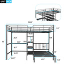 Full Over Twin Bunk Bed With Built In Desk, Shelves And Ladder - Black