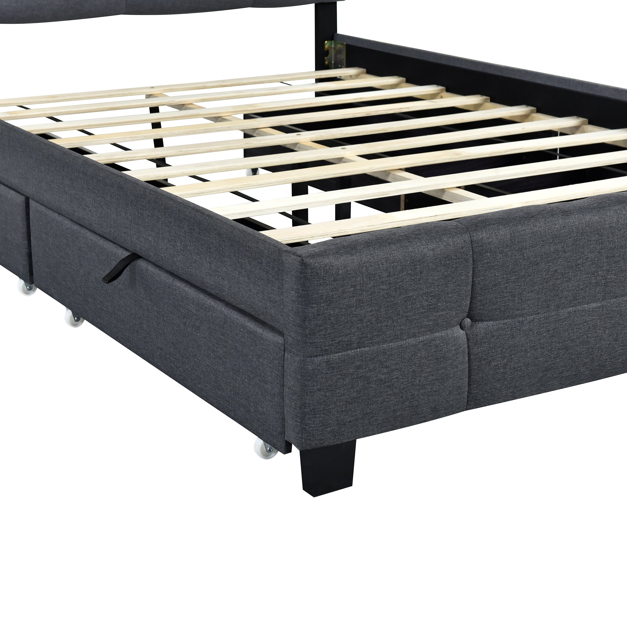 Full Size Upholstered Platform Bed with LED Frame and 4 Drawers, Linen Fabric, Gray - Atlantic Fine Furniture Melbourne FL