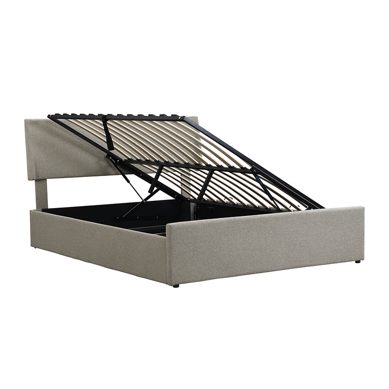 Queen Size Sleigh Bed with Side-Tilt Hydraulic Storage System, Linen Upholstery, Gray - Atlantic Fine Furniture Melbourne FL