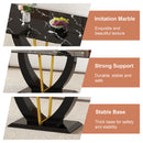 Modern Minimalist Luxurious Imitation Marble Dining Table Rectangular Office Desk With Tempered Glass - Black