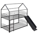 Twin Over Twin Metal Bunk Bed With Slide,Kids House Bed Black